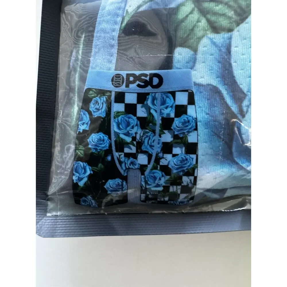 PSD Mens Underwear, Graphic Print Authentic, Blue Rose Checkered Boxers XL